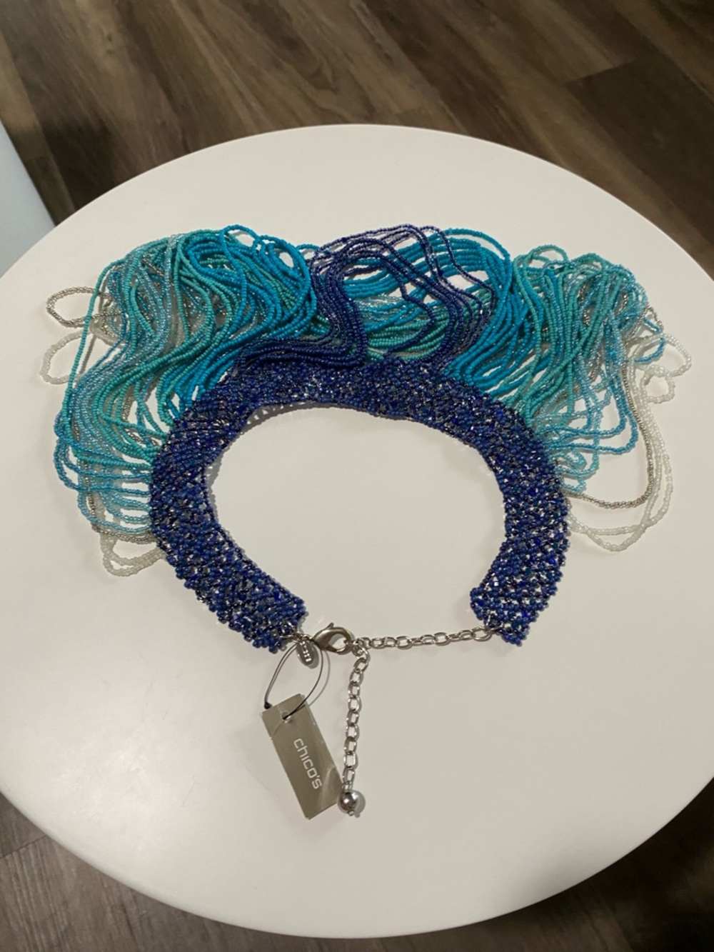 NWT Chico’s Multi-Strand Blue Ombre Beaded Waterfall Necklace quality beads used - Picture 5 of 10